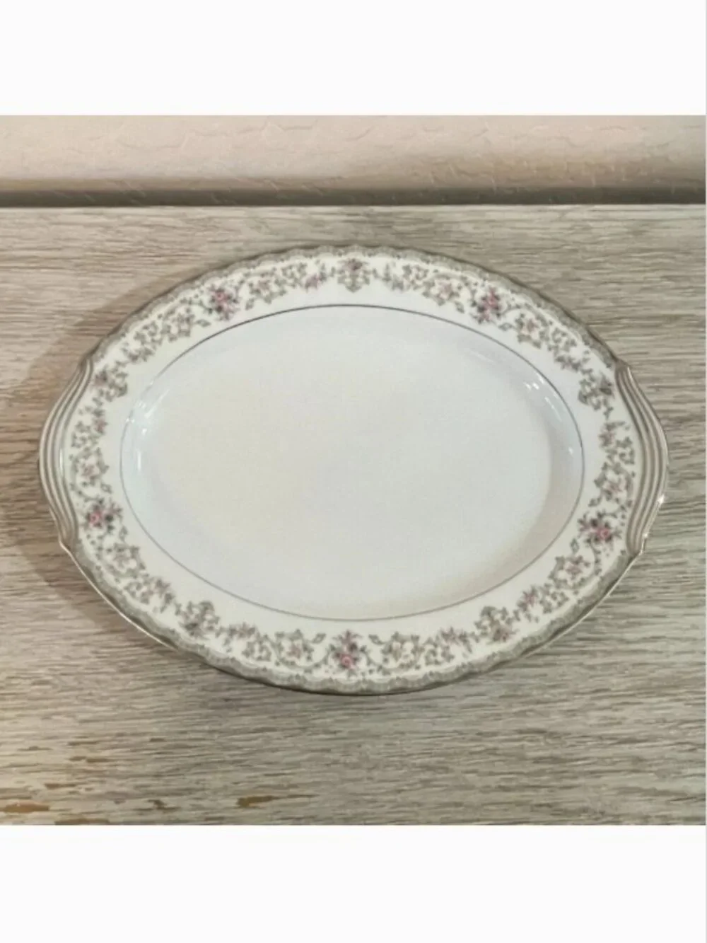Noritake China Edgewood 5807 Platter Serving Oval Rose Floral Silver
